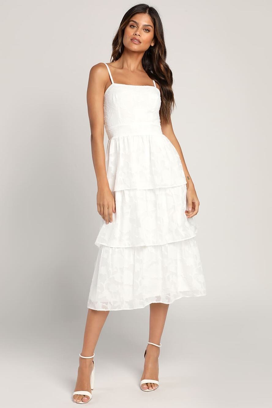 NWT Lulus Grace and Beauty White Burnout Floral Print Tiered Dress Summer Size L